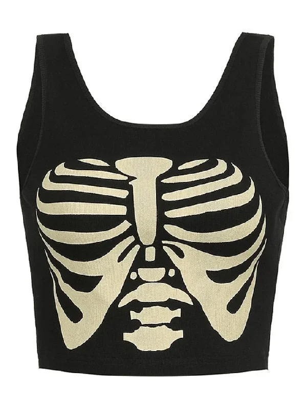 skeleton-print-crop-tank-top