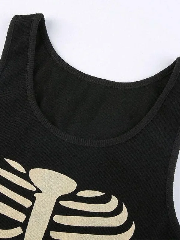 skeleton-print-crop-tank-top