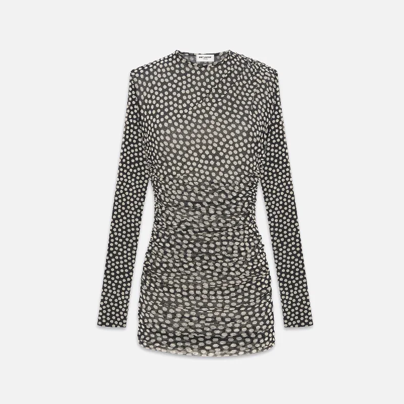 Saint Laurent Ruched Dress - Dotted Tulle