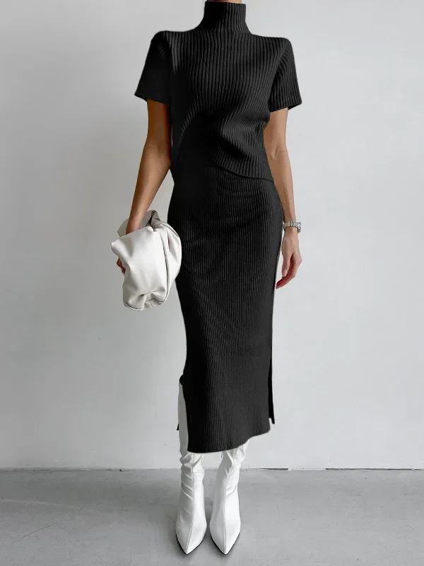 solid-high-neck-split-ribbed-knit-two-pieces-skirt-set