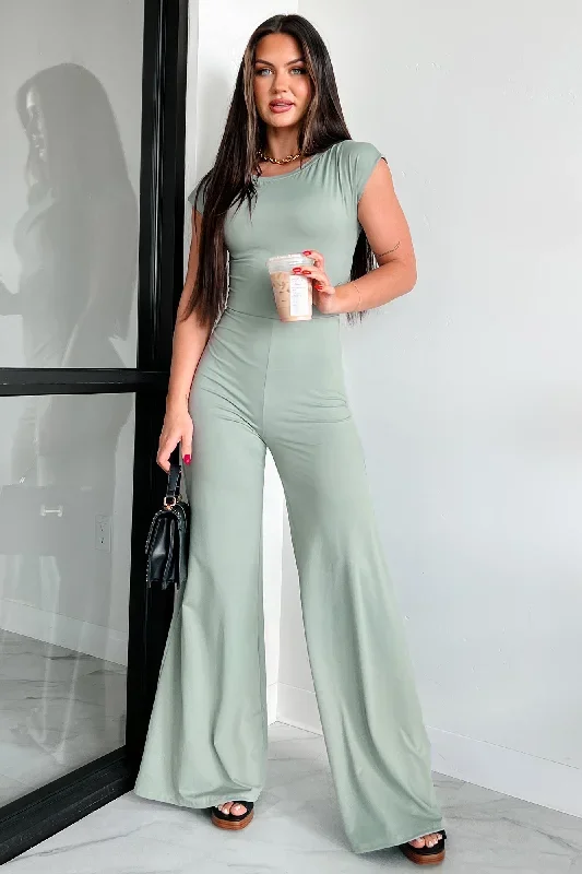 Staying Out Later Twist-Back Jumpsuit (Sage)