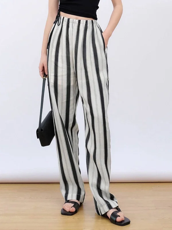 BerryBetty - Striped Linen Cropped Wide Leg Pants