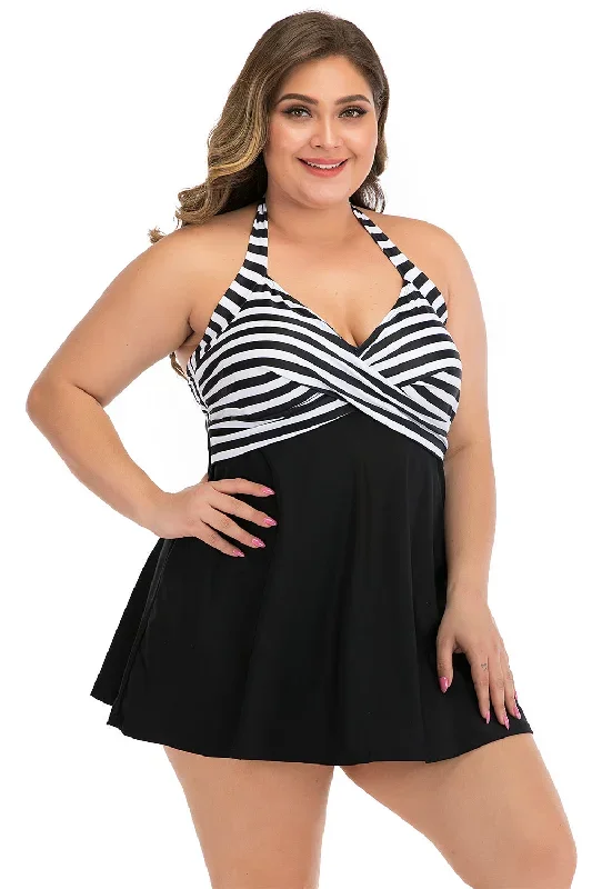 Taille Plus Maillot de bain rayé noir et blanc