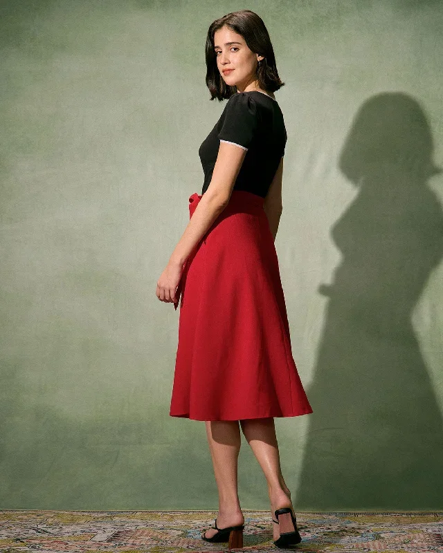 the-red-high-waisted-tie-strap-midi-skirt