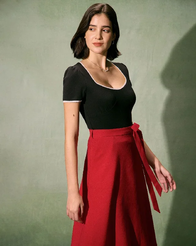 the-red-high-waisted-tie-strap-midi-skirt