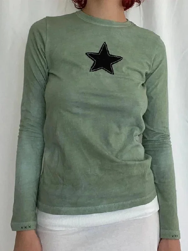 Tie Dye Star Patch Embellished Long Sleeve Tee