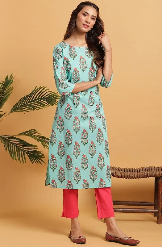 Turquoise Blue Cotton Kurta