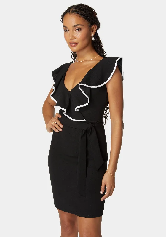 v-neck-flutter-dress-black-white