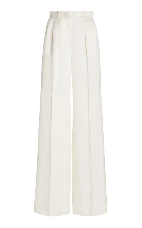 Vargas Pant in Ivory Silk Linen Satin