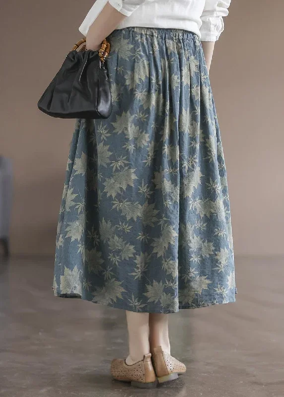 vintage-blue-wrinkled-pockets-print-linen-skirt-spring