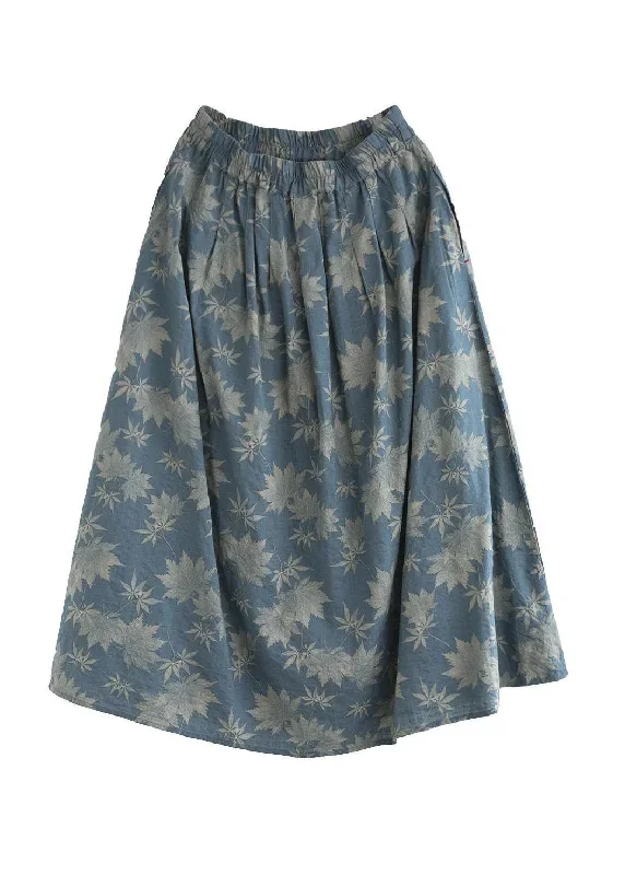 vintage-blue-wrinkled-pockets-print-linen-skirt-spring