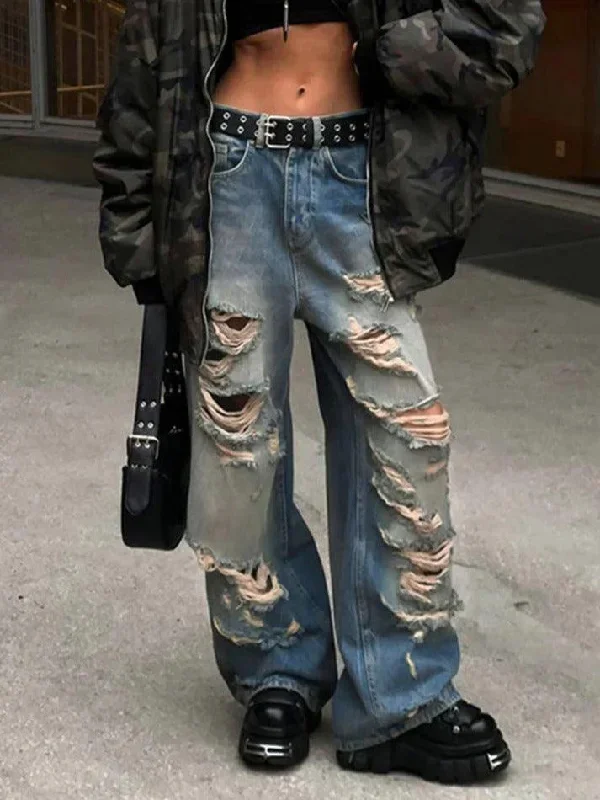 Vintage Distressed Low Rise Ripped Jeans