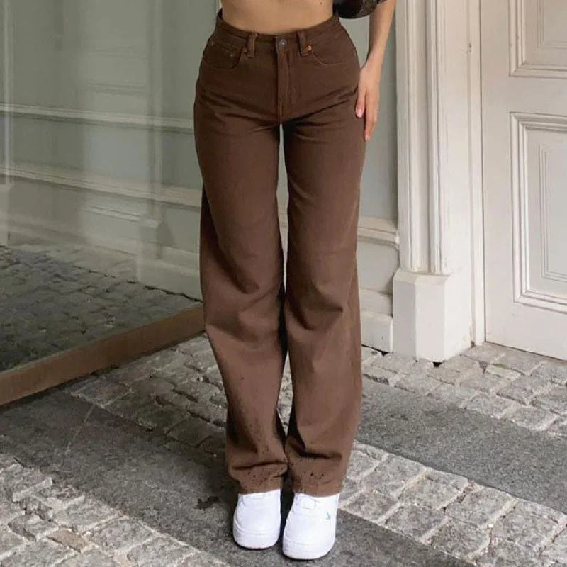 BerryBetty - Vintage Style '90s High Waist Straight Leg Jeans - Chocolate