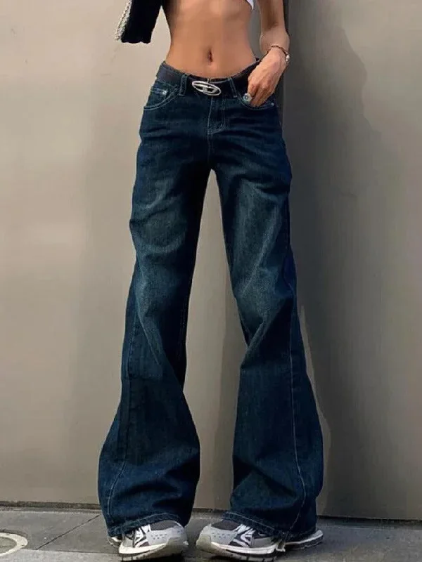 Vintage Washed Distressed Flare Jeans