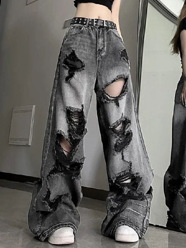 Washed Black Ripped Boyfriend Jeans