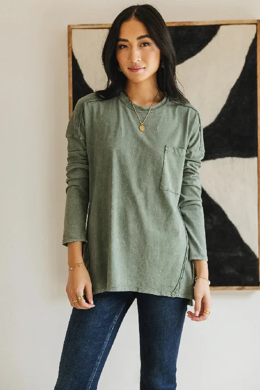 Washed Oversized Knit Top in Sage - FINAL SALE