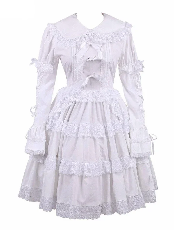 White Cotton Lace & Bow Lolita Dress