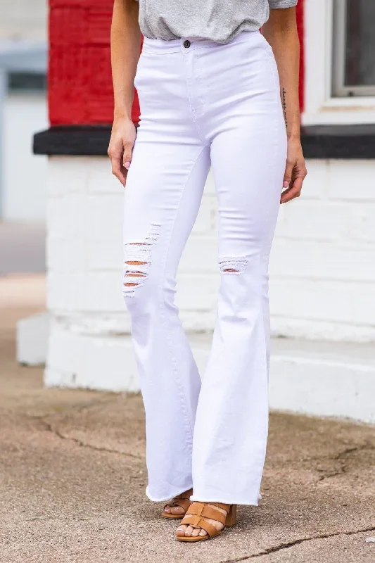 white-distressed-knee-flare-pants