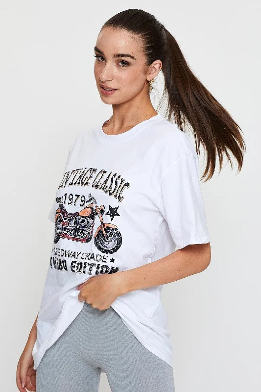 White Graphic T Shirt Short Sleeve Oversized