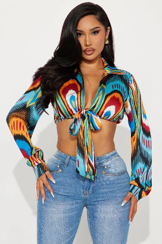 Wild Thing Satin Blouse Top - Multi Color