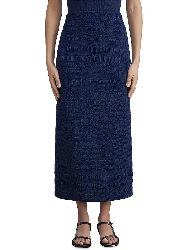 Womens Midi Smocked A-Line Skirt