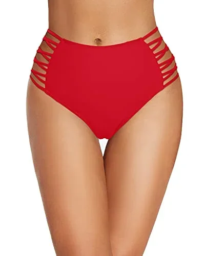 Sexy Lace Up High Waisted Bikini Bottom Swim Shorts-Red