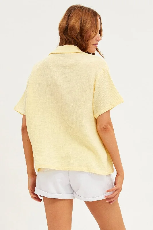 yellow-textured-shirt-short-sleeve-collared-cotton-wc1301-35wb